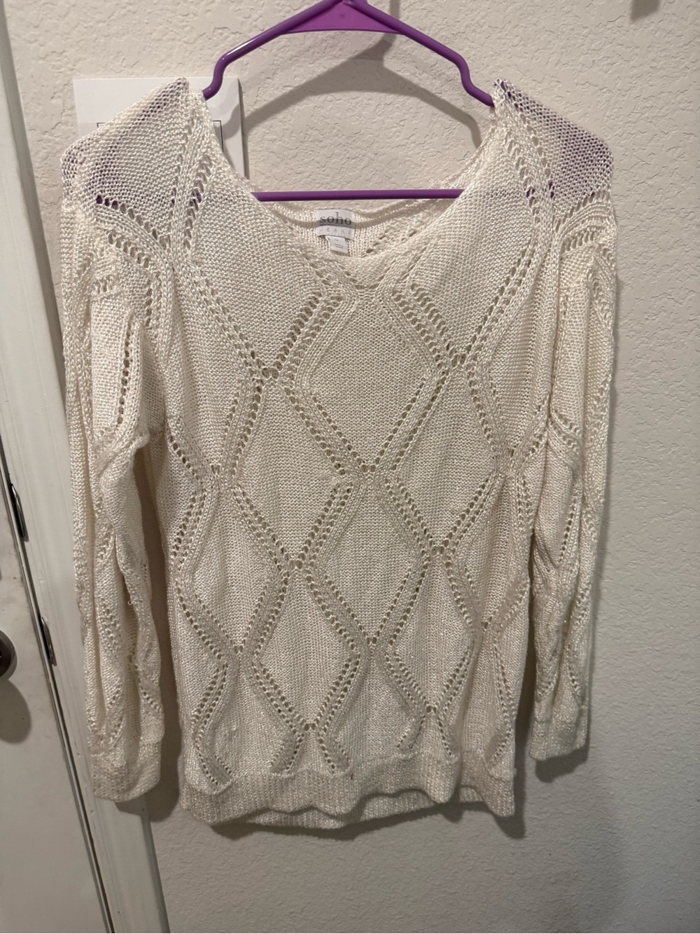 Soho Cream Open-Knit V-Neck Sweater
